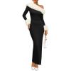 imageZESICA Womens 2025 Fall Off Shoulder Sweater Dress Formal Long Sleeve Faux Fur Knit Bodycon Side Slit Maxi DressesBlack