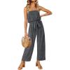 imageZESICA Womens Casual Off Shoulder Solid Color Strapless Belted Wide Leg Jumpsuit RomperGrey