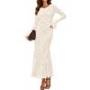 imageZESICA Womens Long Sleeve Bodycon Maxi Dress 2025 Fall Fashion Floral Sexy Mermaid Wedding Guest Cocktail Party DressesBeige