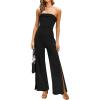 imageZESICA Womens Strapless Jumpsuit Casual Off Shoulder High Waist Wide Leg Side Slit Long Romper Playsuits with PocketsBlack