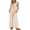 imageZESICA Womens Summer Loose Jumpsuit Casual V Neck Sleeveless Oversized Wide Leg Pant Overalls Romper with PocketsApricot