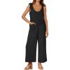 imageZESICA Womens Summer Loose Sleeveless Jumpsuits Linen Adjustable Straps Oversized Wide Leg Long Overall Rompers with PocketsBlack