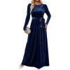 imageZESICA Womens Velvet Maxi Dress Fall 2025 Long Puff Sleeve Crew Neck Elastic High Waist Cocktail Party Bridesmaid DressesNavy