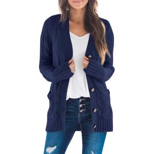 imageZESICA Womens Cardigan Sweaters 2025 Fall Button Down Open Front Cable Knit Casual Trendy Winter Clothing OuterwearNavy