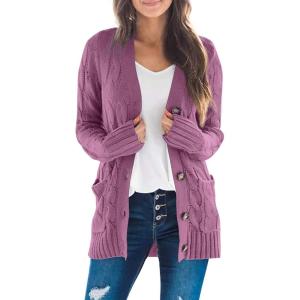 imageZESICA Womens Cardigan Sweaters 2025 Fall Button Down Open Front Cable Knit Casual Trendy Winter Clothing OuterwearPurple