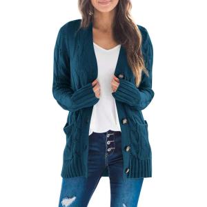 imageZESICA Womens Cardigan Sweaters 2025 Fall Button Down Open Front Cable Knit Casual Trendy Winter Clothing OuterwearTeal