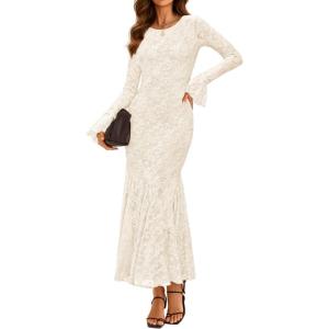 imageZESICA Womens Long Sleeve Bodycon Maxi Dress 2025 Fall Fashion Floral Sexy Mermaid Wedding Guest Cocktail Party DressesBeige