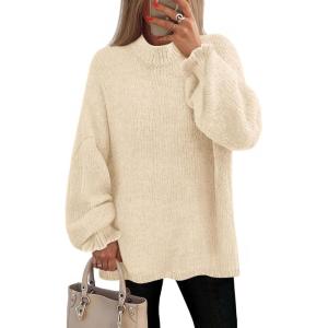 imageZESICA Womens Turtleneck Sweaters Dressy Casual Oversized Long Sleeve Knitted Chunky Pullover Sweater Jumper TopsApricot
