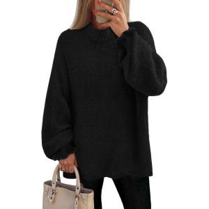 imageZESICA Womens Turtleneck Sweaters Dressy Casual Oversized Long Sleeve Knitted Chunky Pullover Sweater Jumper TopsBlack