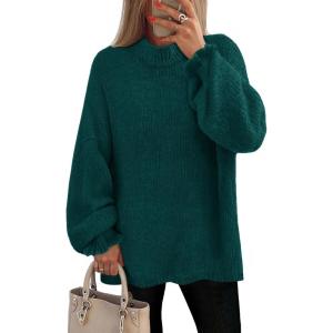 imageZESICA Womens Turtleneck Sweaters Dressy Casual Oversized Long Sleeve Knitted Chunky Pullover Sweater Jumper TopsGreen
