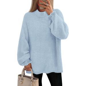 imageZESICA Womens Turtleneck Sweaters Dressy Casual Oversized Long Sleeve Knitted Chunky Pullover Sweater Jumper TopsLight Blue