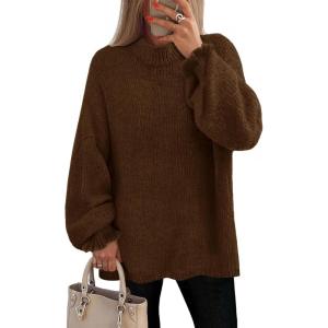 imageZESICA Womens Turtleneck Sweaters Dressy Casual Oversized Long Sleeve Knitted Chunky Pullover Sweater Jumper TopsWine