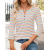 imageZESICA 34 Length Sleeve Womens Tops 2025 Fall Boho Striped Henley Shirts Dressy Casual BlousesBeige