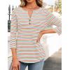 imageZESICA 34 Length Sleeve Womens Tops 2025 Fall Boho Striped Henley Shirts Dressy Casual BlousesBeige