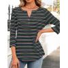 imageZESICA 34 Length Sleeve Womens Tops 2025 Fall Boho Striped Henley Shirts Dressy Casual BlousesBlack