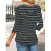 imageZESICA 34 Length Sleeve Womens Tops 2025 Fall Boho Striped Henley Shirts Dressy Casual BlousesBlack