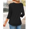 imageZESICA 34 Length Sleeve Womens Tops 2025 Fall Boho Striped Henley Shirts Dressy Casual BlousesEbony