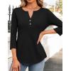 imageZESICA 34 Length Sleeve Womens Tops 2025 Fall Boho Striped Henley Shirts Dressy Casual BlousesEbony