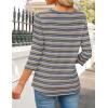 imageZESICA 34 Length Sleeve Womens Tops 2025 Fall Boho Striped Henley Shirts Dressy Casual BlousesLightgrey