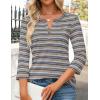 imageZESICA 34 Length Sleeve Womens Tops 2025 Fall Boho Striped Henley Shirts Dressy Casual BlousesLightgrey