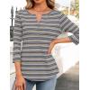 imageZESICA 34 Length Sleeve Womens Tops 2025 Fall Boho Striped Henley Shirts Dressy Casual BlousesLightgrey
