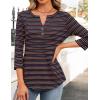 imageZESICA 34 Length Sleeve Womens Tops 2025 Fall Boho Striped Henley Shirts Dressy Casual BlousesNavy