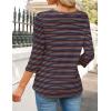 imageZESICA 34 Length Sleeve Womens Tops 2025 Fall Boho Striped Henley Shirts Dressy Casual BlousesNavy