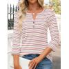 imageZESICA 34 Length Sleeve Womens Tops 2025 Fall Boho Striped Henley Shirts Dressy Casual BlousesWhite