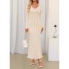 imageZESICA Womens 2025 Fall Sweater Dress Long Sleeve V Neck Ribbed Knit Party Cocktail Bodycon Maxi DressesApricot