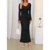 imageZESICA Womens 2025 Fall Sweater Dress Long Sleeve V Neck Ribbed Knit Party Cocktail Bodycon Maxi DressesBlack