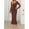imageZESICA Womens 2025 Fall Sweater Dress Long Sleeve V Neck Ribbed Knit Party Cocktail Bodycon Maxi DressesBrown