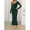 imageZESICA Womens 2025 Fall Sweater Dress Long Sleeve V Neck Ribbed Knit Party Cocktail Bodycon Maxi DressesDarkgreen