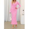 imageZESICA Womens 2025 Fall Sweater Dress Long Sleeve V Neck Ribbed Knit Party Cocktail Bodycon Maxi DressesPink
