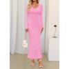 imageZESICA Womens 2025 Fall Sweater Dress Long Sleeve V Neck Ribbed Knit Party Cocktail Bodycon Maxi DressesPink