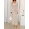 imageZESICA Womens 2025 Fall Sweater Dress Long Sleeve V Neck Ribbed Knit Party Cocktail Bodycon Maxi DressesSand