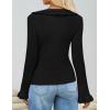 imageZESICA Womens 2025 Fall Tie Front Bow Cardigan Sweaters Long Bell Sleeve V Neck Ruffled Knit Cropped Trendy TopsBlack
