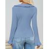 imageZESICA Womens 2025 Fall Tie Front Bow Cardigan Sweaters Long Bell Sleeve V Neck Ruffled Knit Cropped Trendy TopsBlue