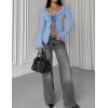 imageZESICA Womens 2025 Fall Tie Front Bow Cardigan Sweaters Long Bell Sleeve V Neck Ruffled Knit Cropped Trendy TopsBlue