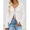 imageZESICA Womens 2025 Fall Tie Front Bow Cardigan Sweaters Long Bell Sleeve V Neck Ruffled Knit Cropped Trendy TopsWhite