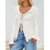 imageZESICA Womens 2025 Fall Tie Front Bow Cardigan Sweaters Long Bell Sleeve V Neck Ruffled Knit Cropped Trendy TopsWhite