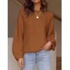 imageZESICA Womens Crew Neck Long Lantern Sleeve Fall 2025 Casual Loose Ribbed Knit Solid Soft Pullover Sweater TopsBrown