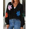 imageZESICA Womens Fall Floral Cardigan Sweaters 2025 Casual Long Sleeve Open Front Button Down V Neck Knit SweaterBlack