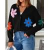 imageZESICA Womens Fall Floral Cardigan Sweaters 2025 Casual Long Sleeve Open Front Button Down V Neck Knit SweaterBlack