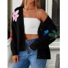 imageZESICA Womens Fall Floral Cardigan Sweaters 2025 Casual Long Sleeve Open Front Button Down V Neck Knit SweaterBlack