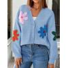 imageZESICA Womens Fall Floral Cardigan Sweaters 2025 Casual Long Sleeve Open Front Button Down V Neck Knit SweaterBlue
