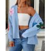 imageZESICA Womens Fall Floral Cardigan Sweaters 2025 Casual Long Sleeve Open Front Button Down V Neck Knit SweaterBlue