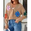 imageZESICA Womens Fall Floral Cardigan Sweaters 2025 Casual Long Sleeve Open Front Button Down V Neck Knit SweaterKhaki