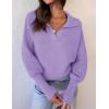 imageZESICA Womens Fall Lapel Collar V Neck Long Sleeve Ribbed Knit Comfy Loose Casual Pullover Sweater Jumper TopPurple
