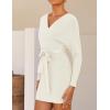 imageZESICA Womens Fall Long Batwing Sleeve Wrap V Neck Knitted Backless Bodycon Pullover Sweater Dress with BeltApricot
