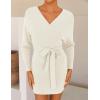 imageZESICA Womens Fall Long Batwing Sleeve Wrap V Neck Knitted Backless Bodycon Pullover Sweater Dress with BeltApricot